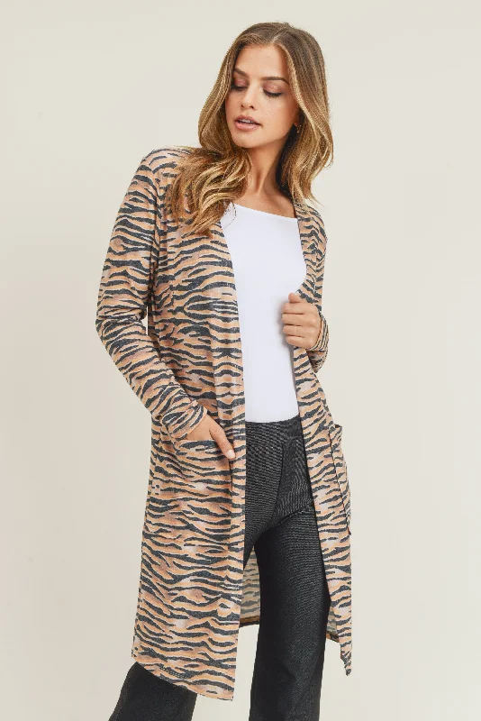 Striped Animal Print Cardigan Embroidered Appliqued Beaded