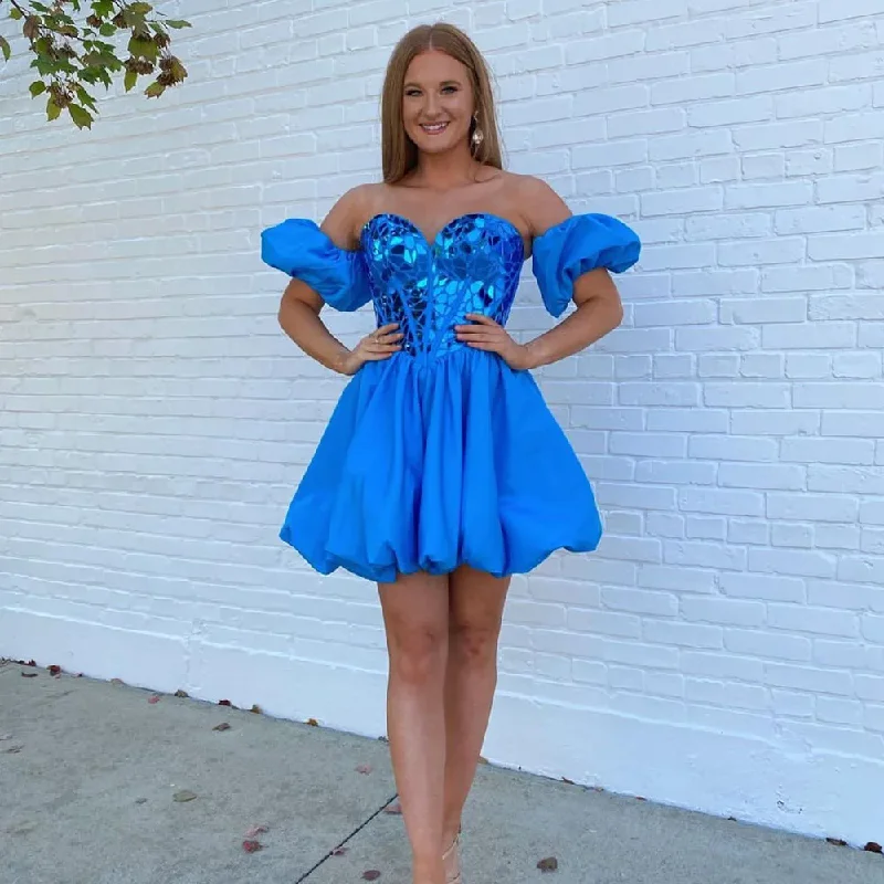 Satin Royal Blue Mini Short Homecoming Dress A Line Vestido Graduation Dress Strapless Evening Gown Formal Party Dresses Tunics Vintage classic