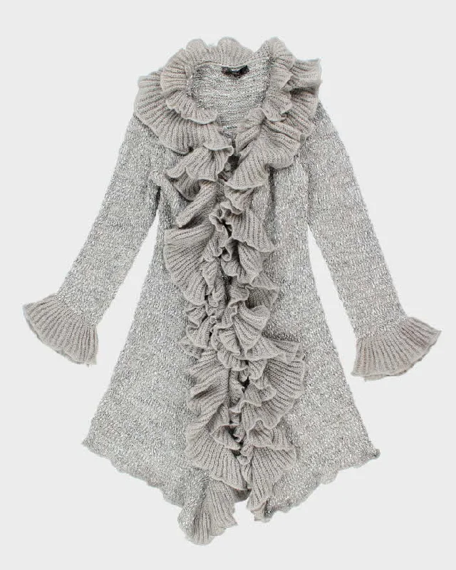 Y2k 00s Sioni Ruffle Cardigan - L Handmade Hand-knitted Hand-woven