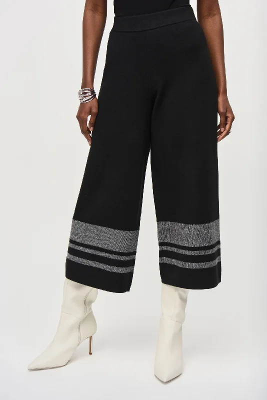 Joseph Ribkoff Black/Vanilla Striped Knit Pull On Culotte Pants 243950 Comfy Cargo Trousers