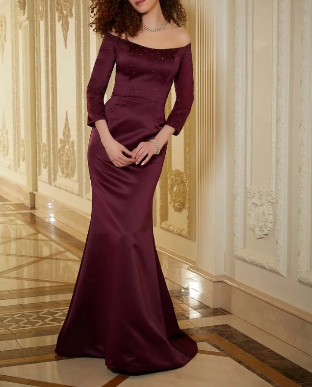 Column Sheath Mermaid 3/4 Length Sleeve Mother of the Bride Dress Evening Dresses Wedding Guest Party Dresses With Bow(s) Bodycon Fitted Nightout