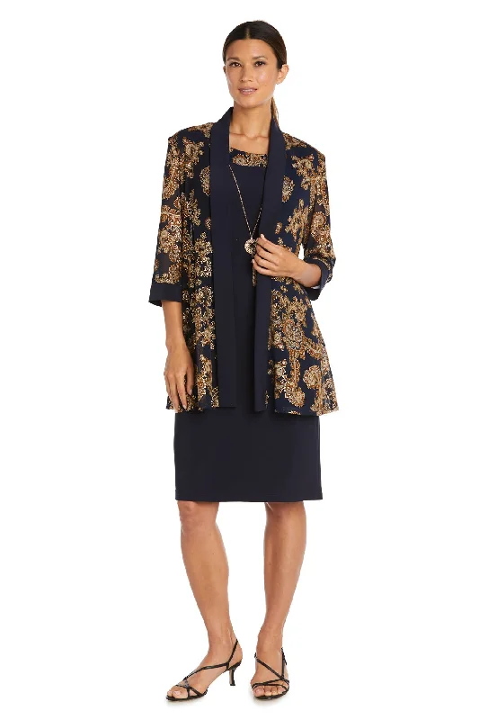 R&M Richards 9033P Printed Short Two Pice Jacket Petite Dress Stand-Up Collar Roll-Neck Collar Turtle Neck