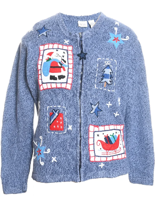 Santa Claus Christmas Cardigan - M Mesh Blend Leather Blend Suede Blend