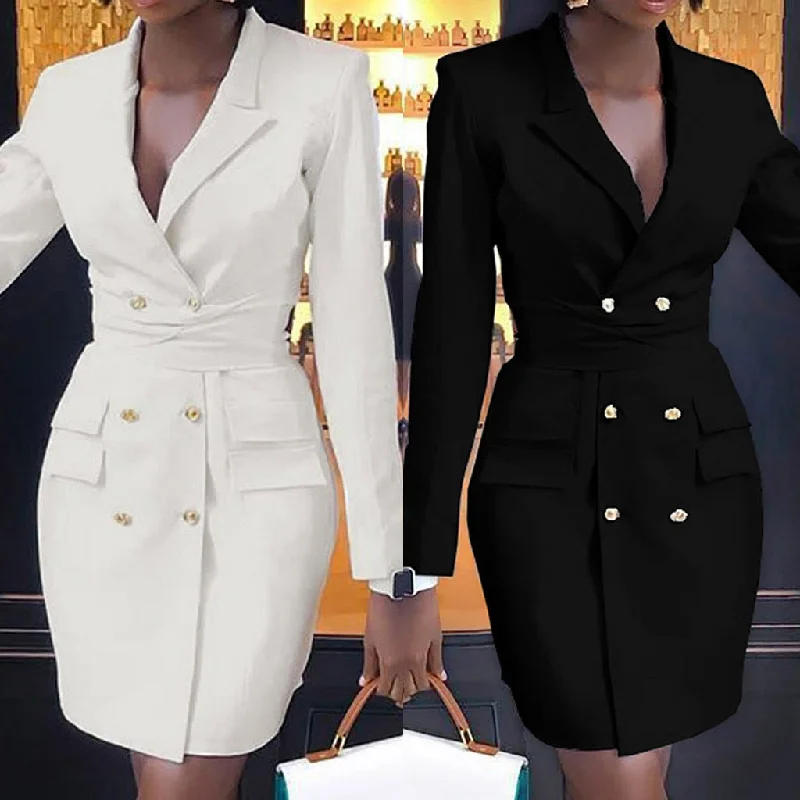 Women Plus Size Blazer Tops Long Sleeve Pockets Jacket Ladies Office Wear Coat Stand-Up Collar Roll-Neck Collar Turtle Neck