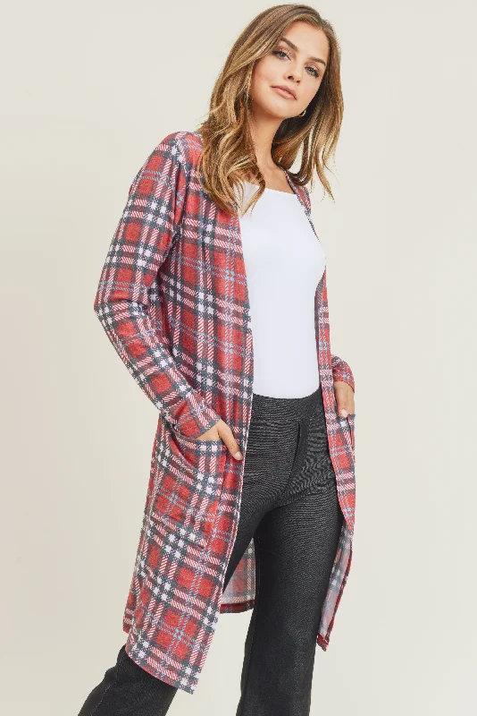 Vintage Plaid Cardigan Ribbed Striped Patterned