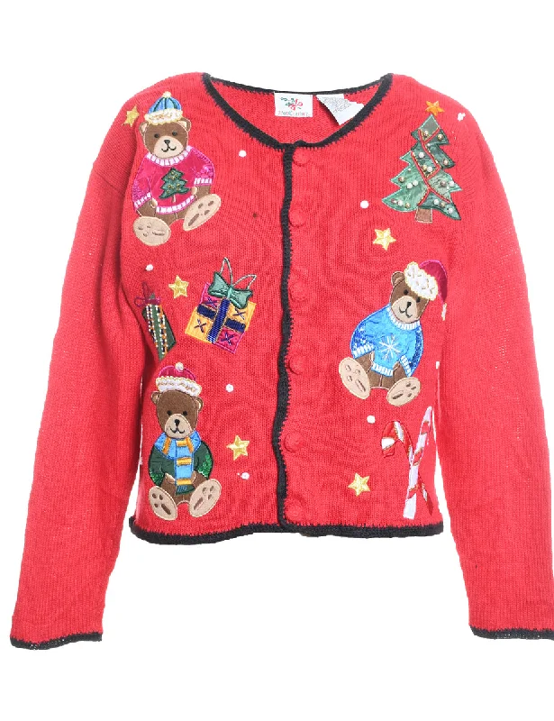 Teddy Bear Print Christmas Cardigan - S Modern Contemporary chic