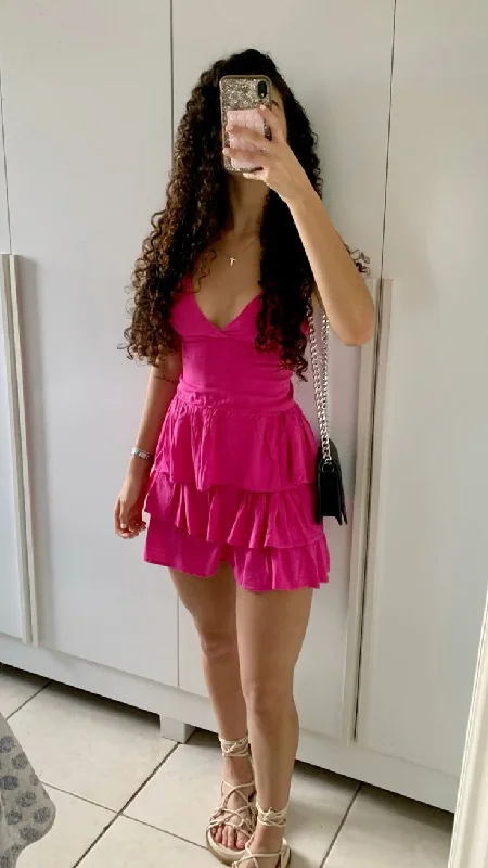 Hot Pink Straps A-Line Short Party Dress Homecoming Dress, D113 Tunics Bestseller popular