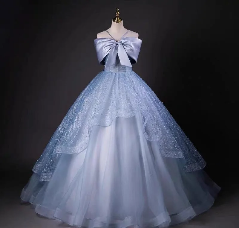 Fairy Princess Ball Gown,Blue Long Prom Dress,Elegant Ball Dress,Formal Prom Dress,Evening Party Dress,Cocktail Dress,Birthday Party Dress Off-the-shoulder Bohemian Festive