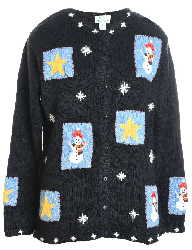 Snowman Christmas Cardigan - M Terry Blend Velvet Blend Canvas Blend