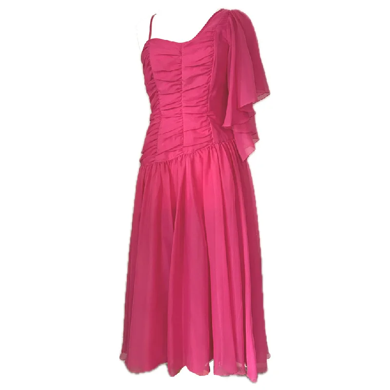 Barbie pink vintage 1980s asymmetric chiffon party dress Tunics Denim casual
