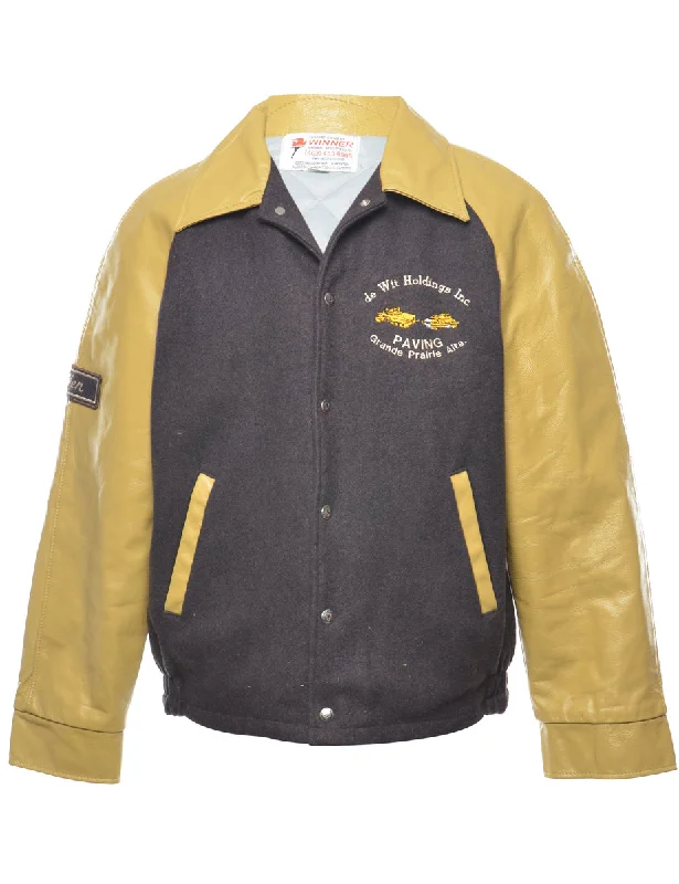 Two-Tone Paving Company Varsity Jacket - L Denim Jacket Leather Jacket Suede Jacket