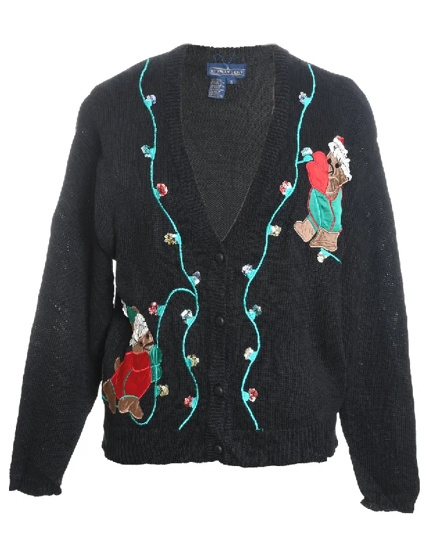 Teddy Bear Embroidered Christmas Cardigan - S Elegant Classic Vintage