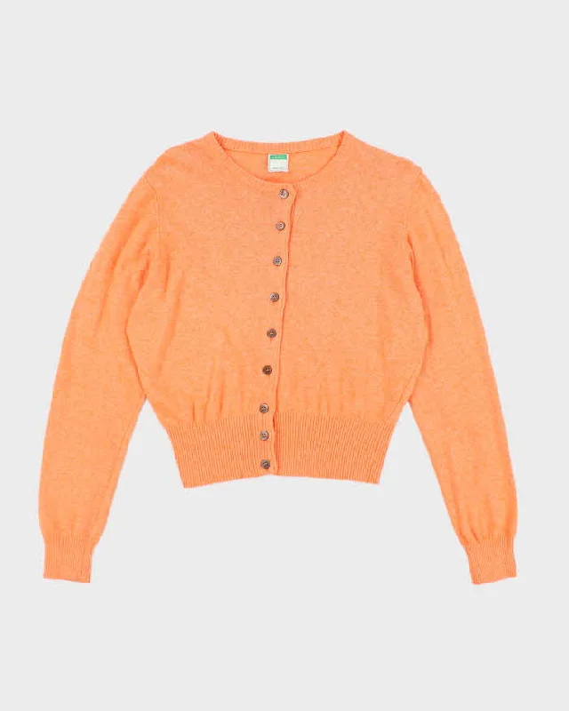 Vintage 90s Benetton Orange Cashmere & Angora Blend Cardigan - M Fleece Fabric Down Fabric Feather Fabric