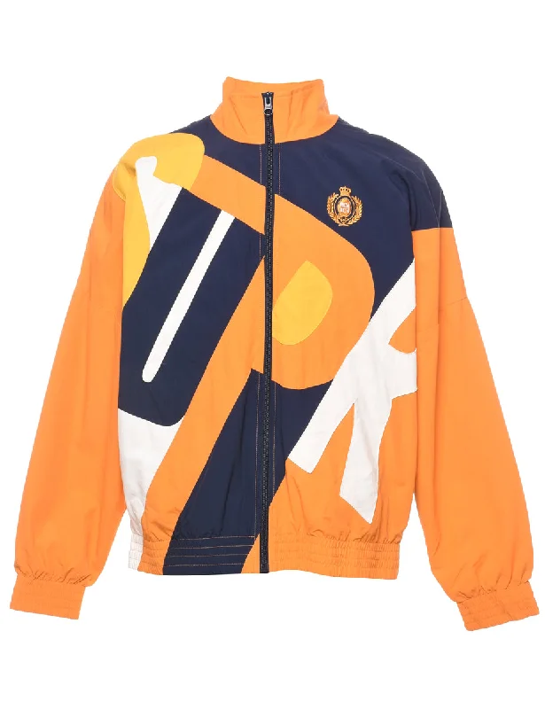 Supreme Navy & Orange Printed Jacket - S V-Neck Jacket Boat Neck Jacket Square Neck Jacket