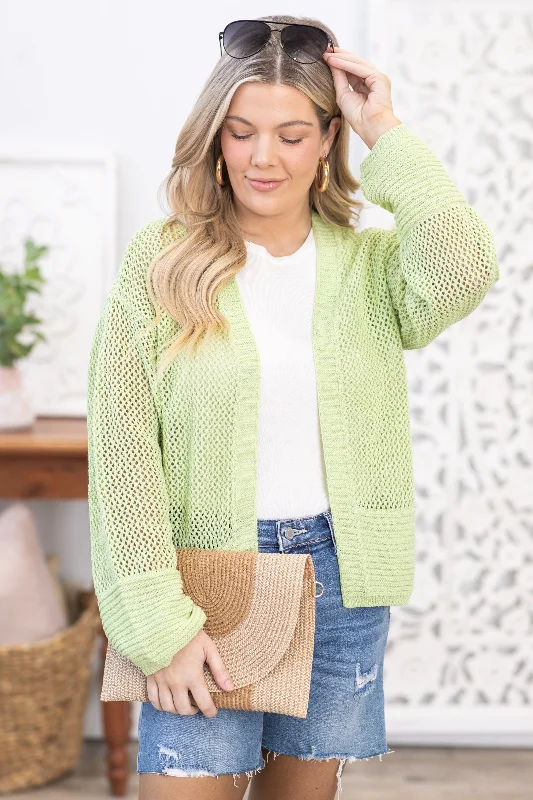 Light Green Hallow Knitted Cardigan Nylon Fabric Polyester Fabric Spandex Fabric