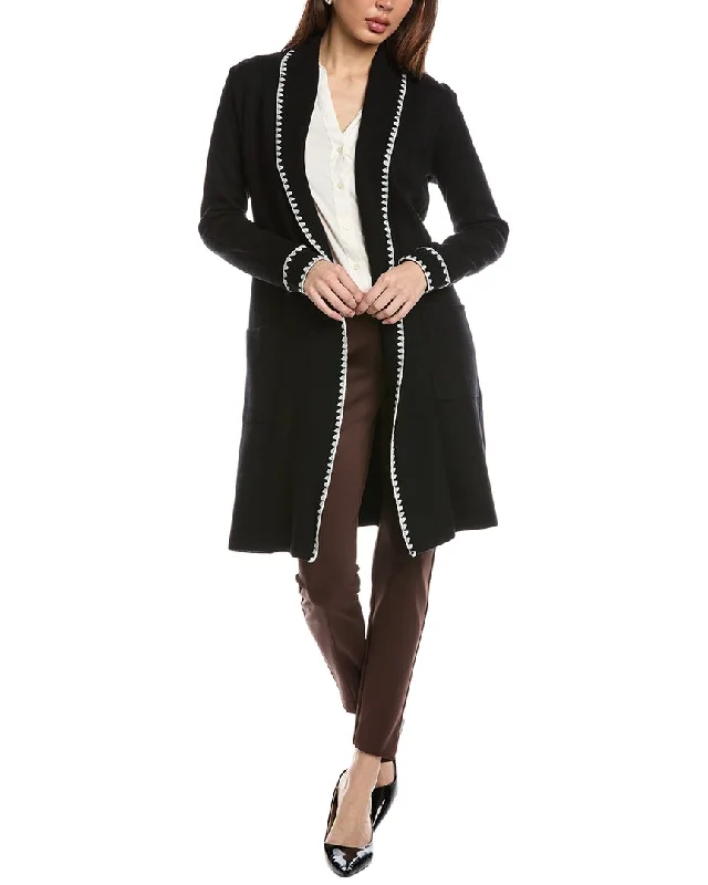 T Tahari Embroidery Cardigan Hooded Caped Shawl Collar