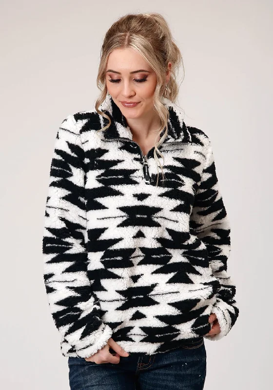 Roper Womens Black/White Polyester Polar Fleece Aztec Jacket Satin Jacket Silk Jacket Chiffon Jacket