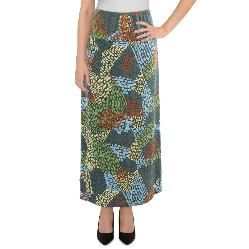 24seven Comfort Apparel Womens Plus Printed Long Midi Skirt high slit skirt
