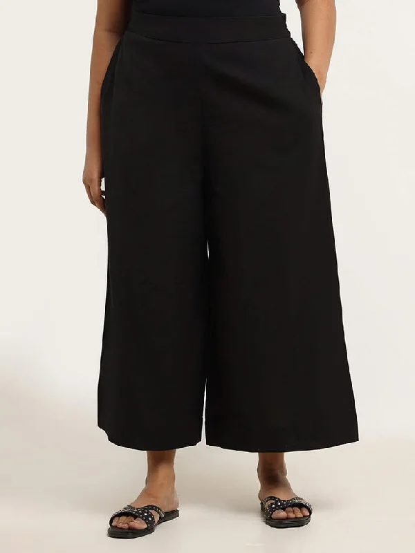 Diza Black Cotton Straight Pants Lightweight Linen Pants