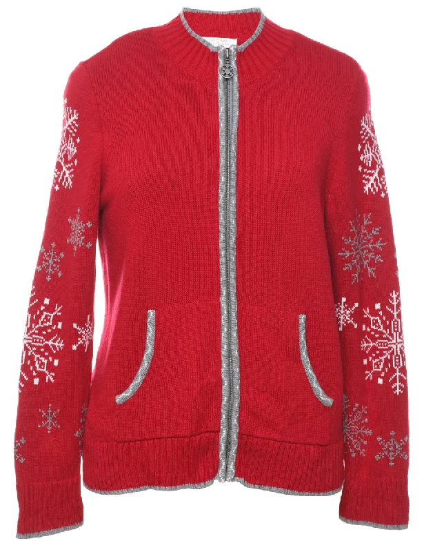 Snowfall Design Christmas Cardigan - M Tailored Straight A-Line
