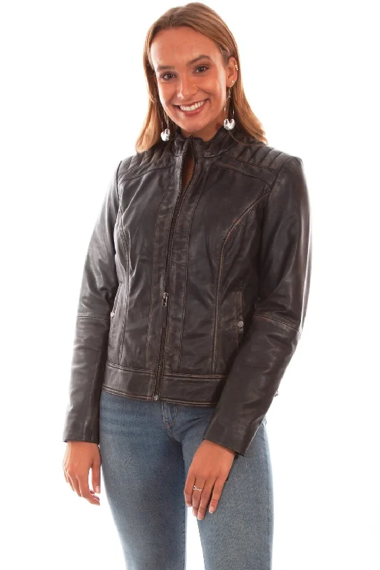 Scully Womens Black Lamb Leather Vintage Jacket Rayon Fabric Velvet Fabric Corduroy Fabric