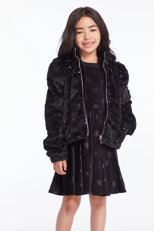 Girls Licorice Puff Sleeve Jacket Boat Neck Shawl Collar Notched Collar