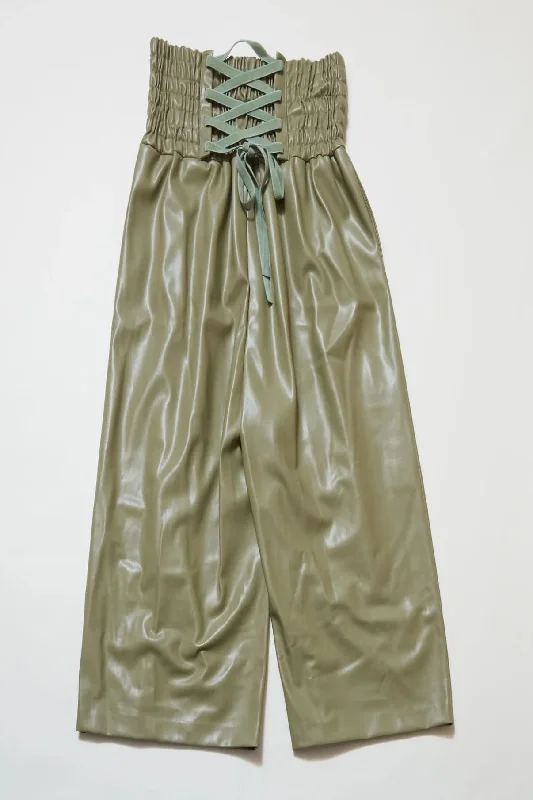 Eco-Leather Wide Pants (Green) Casual Track Pants