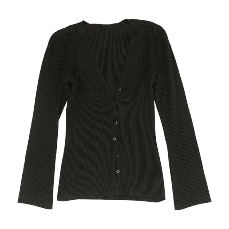 Vintage Black Solid Cardigan Sweater Chenille Brocade Lace