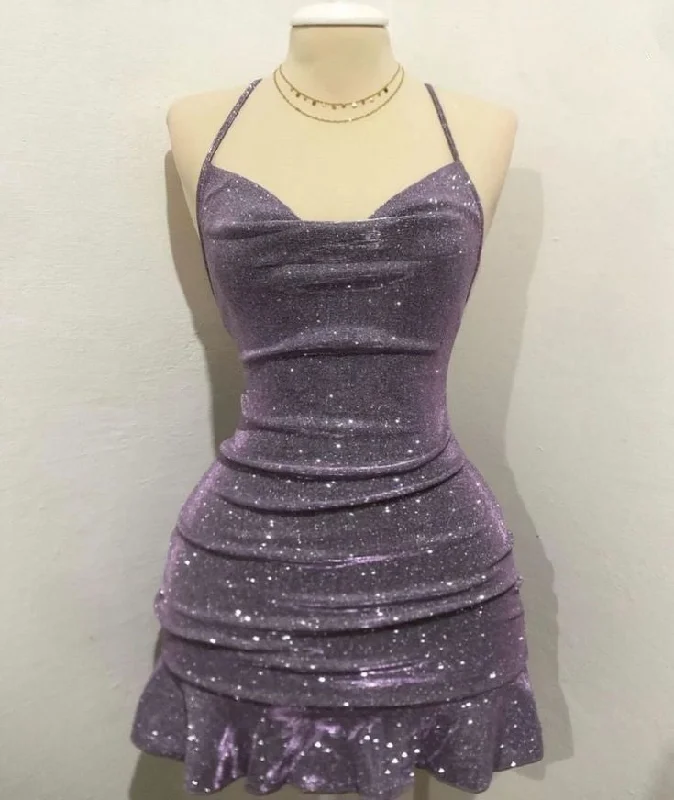Lovely Halter Shiny Sheath Short Party Dress Homecoming Dress, MD7877 Tunics Stylish elegant
