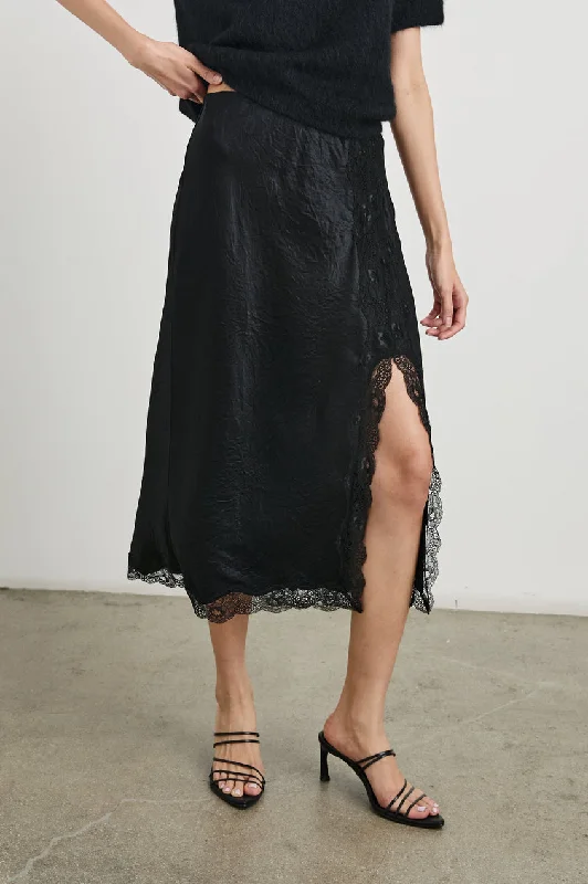 Rylan Skirt - Black Crinkle lace skirt intricate