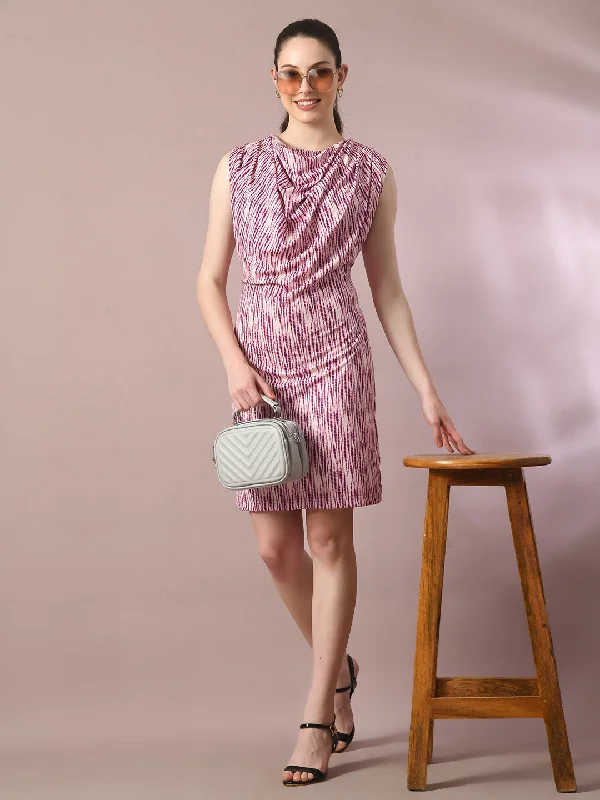 Women's  Multi Printed Cowl Neck Bodycon Party Dress  - Myshka Tunics Yoga stretchy