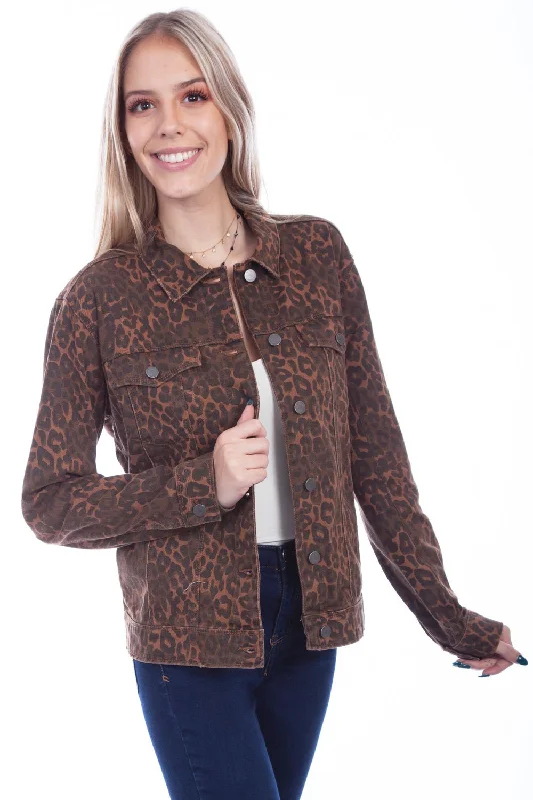 Scully Womens Leopard Cotton Blend Jean Denim Jacket Denim Fabric Leather Fabric Suede Fabric