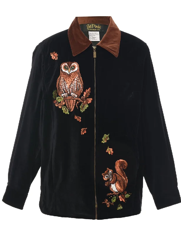 Velvet Owl Embroiderd Jacket - M Nylon Fabric Polyester Fabric Spandex Fabric