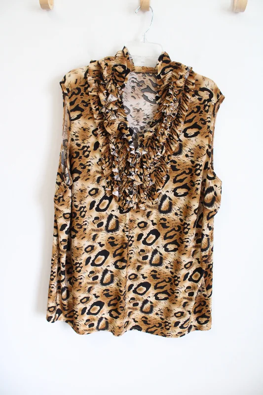 Leopard Print Ruffle Tank | XL baby blue tank