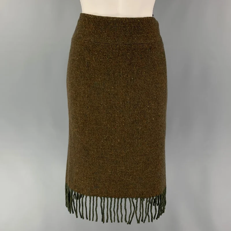 RALPH LAUREN Size 6 Olive Merino Wool Cashmere Heather Fringed Skirt chiffon skirt flowing