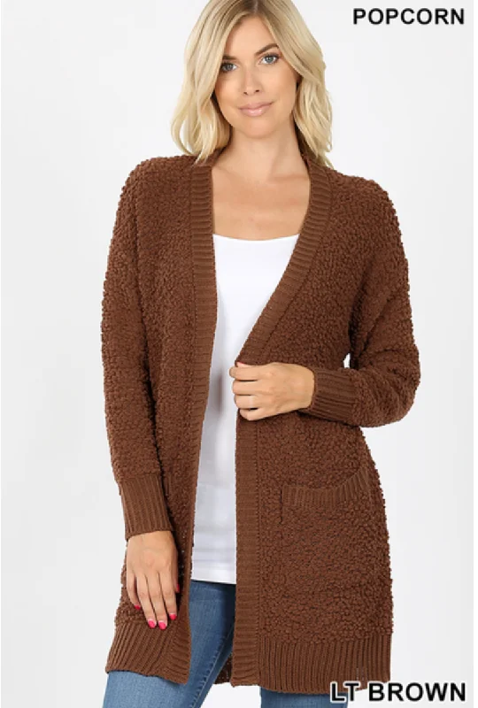 Beautifully Basic Snuggly Popcorn Cardi Cardigan - Lt. Brown Elegant Classic Vintage