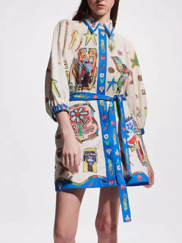 Temperament Peplum Stylish Printed Cardigan Dress Stretchy Elastic Breathable