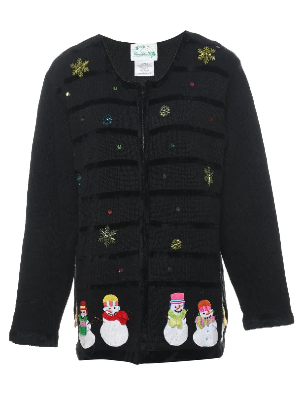 Snowman Christmas Cardigan - L Velvet Chenille Corduroy