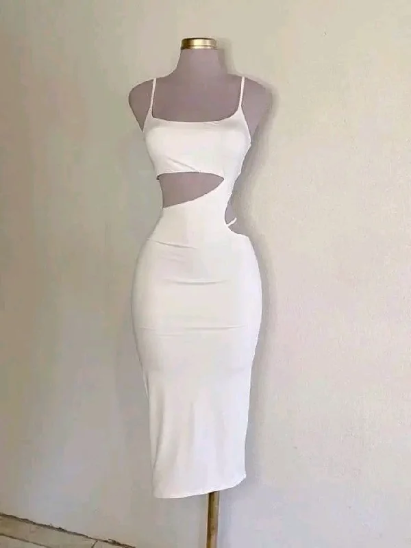 White Spaghetti Straps Sheath Cocktail Dress Evening Party Dress, MD7885 Tunics Favorite customer