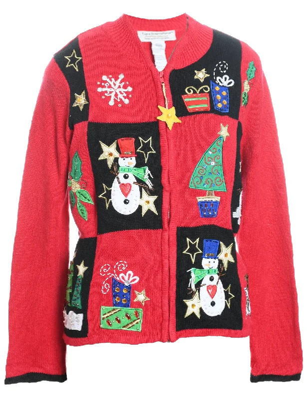 Snowman Christmas Cardigan - M Cotton Fabric Linen Fabric Terry Fabric