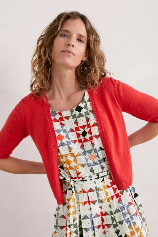 Seasalt Maria Organic Cotton Cardigan - Tomato Wool Fabric Cashmere Fabric Tweed Fabric