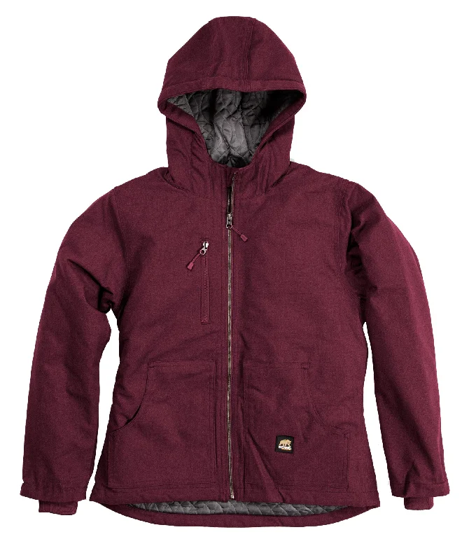 Berne Maroon Cotton Blend Ladies Modern Heathered Jacket Toggled Jacket Drawstring Jacket Belted Jacket