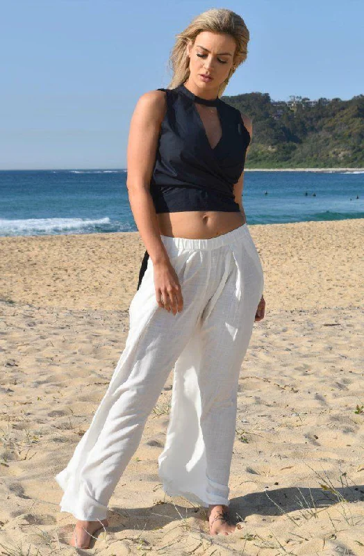 Choctaw Pants - White Relaxed High-Waist Trousers