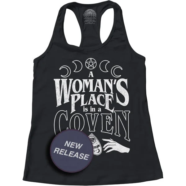 Women's A Woman's Place is in a Coven Racerback Tank Top beige tank top