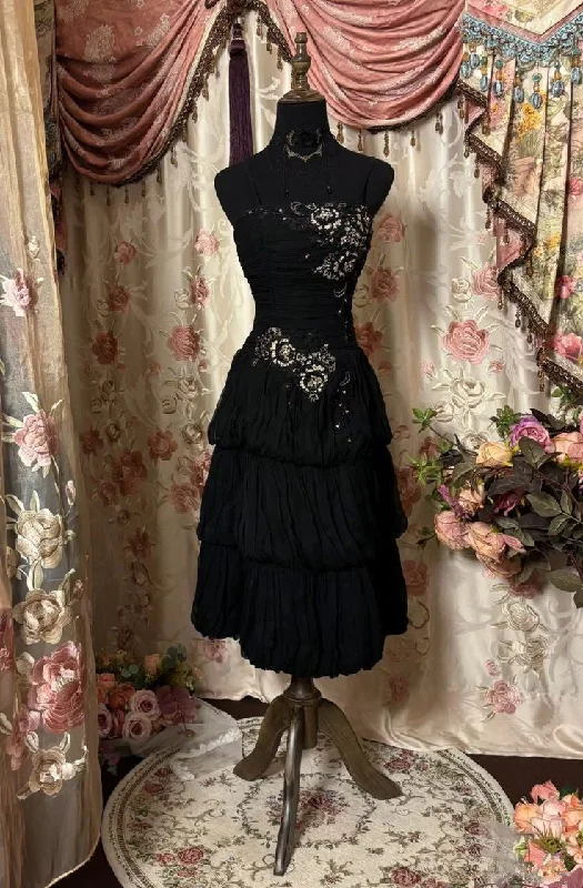Black Spaghetti Straps A-Line Vintage Cocktail Dress Evening Party Dress, D307 Tunics Spring floral