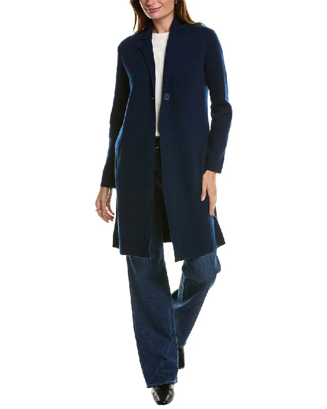Forte Cashmere Double Knit Notch Collar Wool & Cashmere-Blend Cardigan Striped Floral Plaid