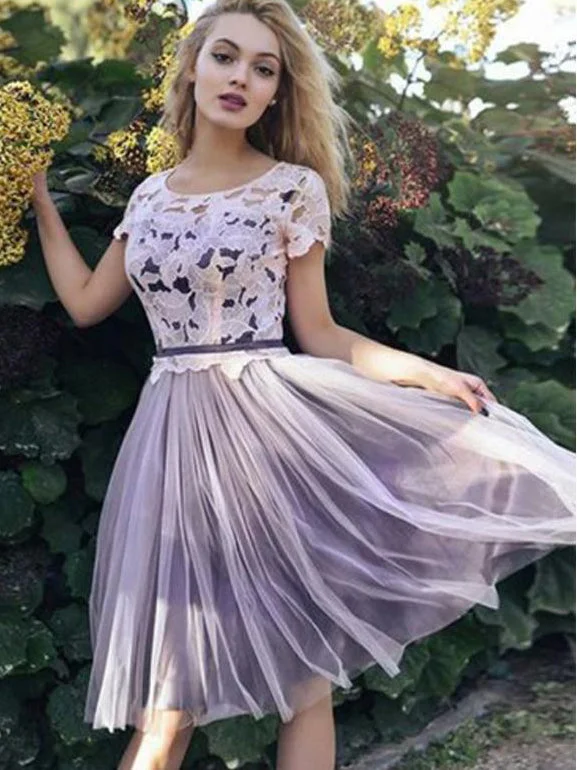 Cheap Short Sleeves Lace Bodice Tulle Short Homecoming Dress Party Dress OP149 Tunics Exclusive limited