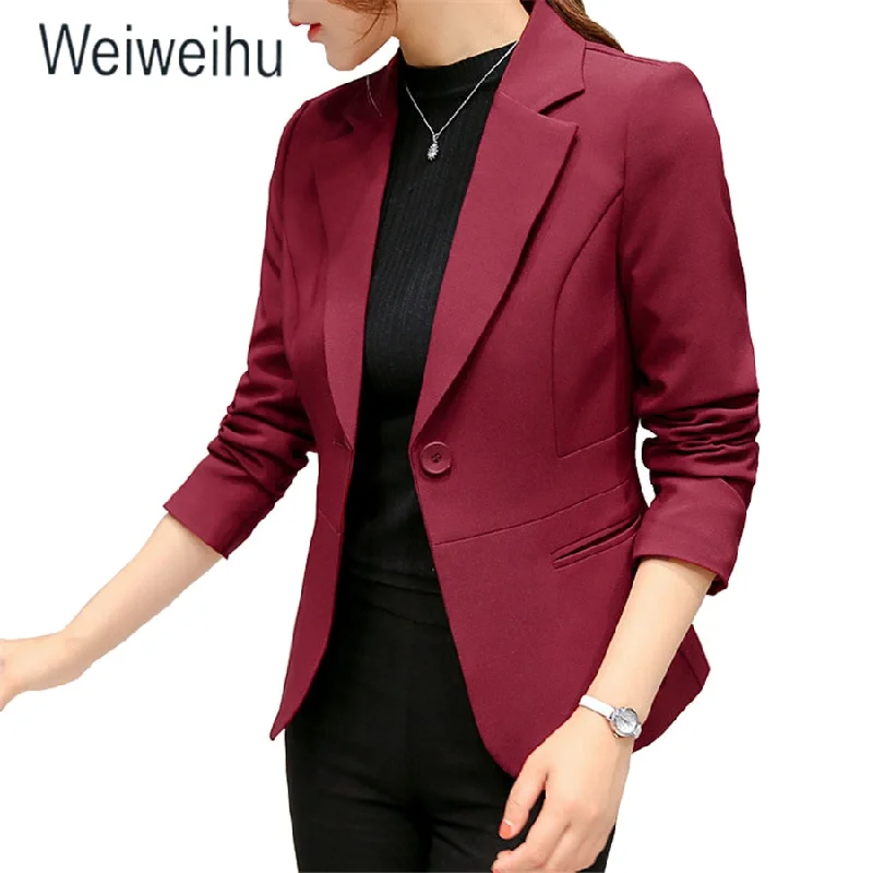 2020 Women's Blazer Pink Long Sleeve Blazers Solid One Button Coat Slim Office Lady Jacket Female Tops Suit Blazer Femme Jackets Appliqued Jacket Beaded Jacket Sequined Jacket