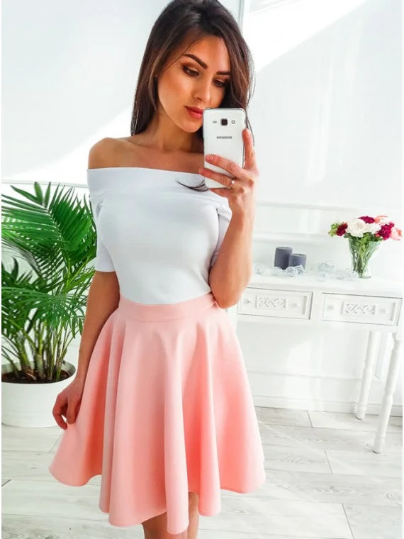 Off-Shoulder Short Sleeves Short Pink Homecoming Party Dress OM368 Tunics Timeless classic