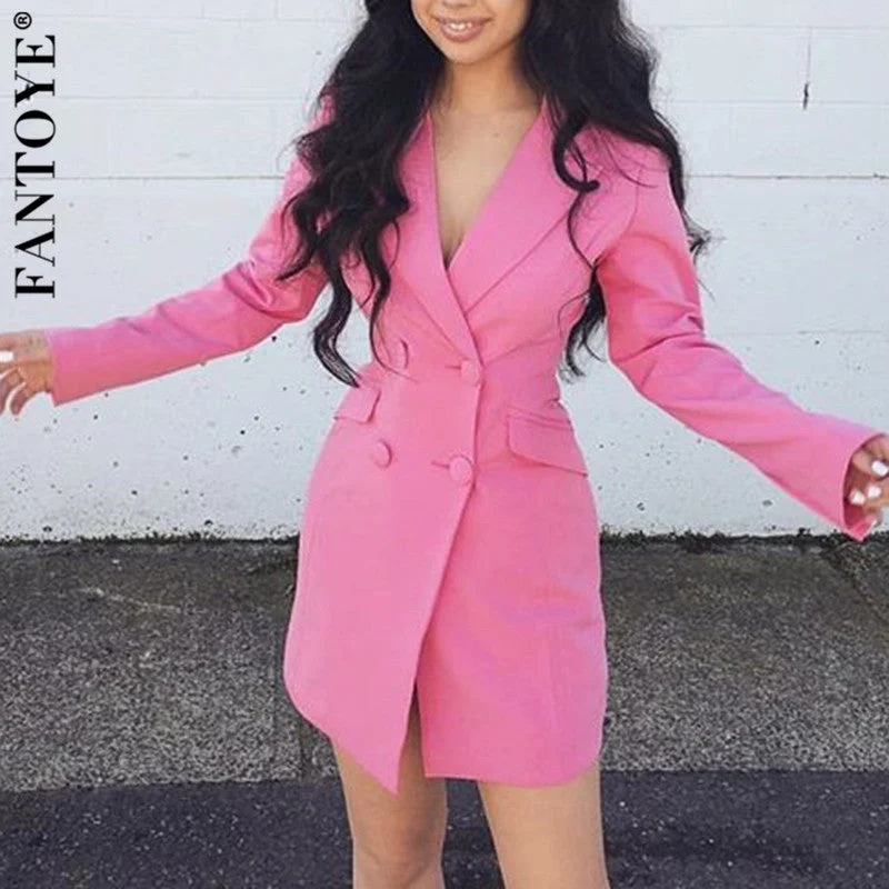 Fantoye Women White Blazer Coat Fashion V Neck Long Sleeve Office Ladies Blazer Suits 2019 Autumn Jacket Women's Tops Outerwear Zip Front Button Front Snap Front